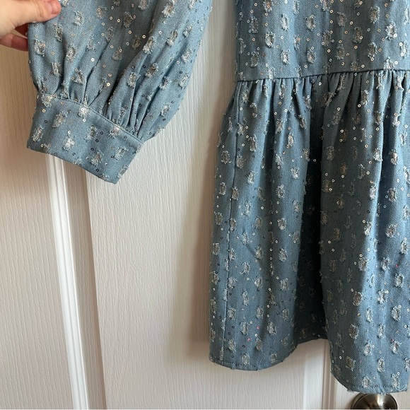 Never Fully Dressed | NWOT - Minnie Distressed Sequin Denim Dress - Size 10 - Picture 10 of 13